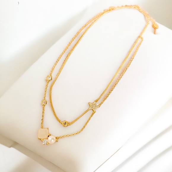 New: Gold Vermeil Chalcedony Stone Layered Necklace - Picture 7 of 12